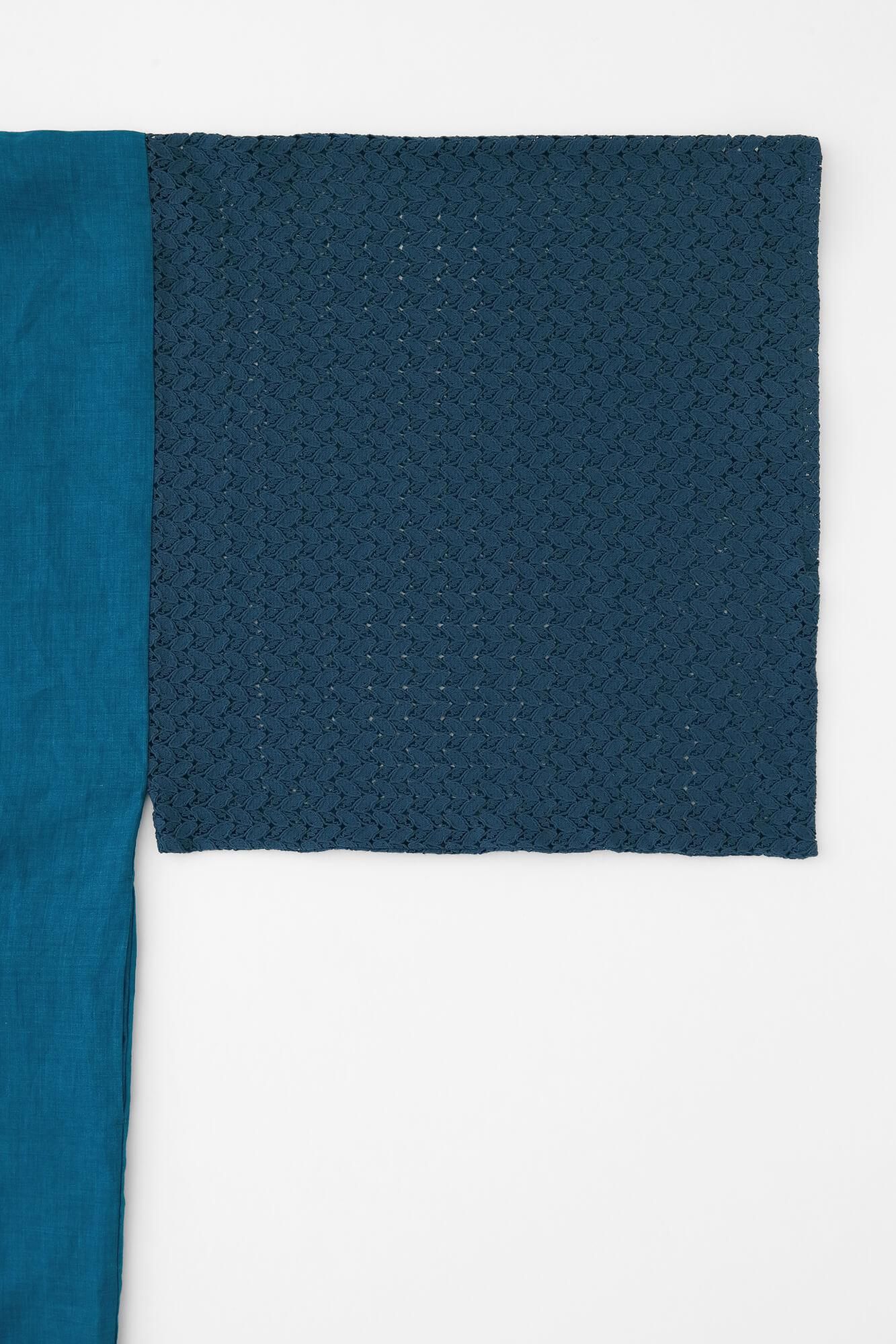 麻×透かし刺繍 角袖袢纏（かくそではんてん） 単（ひとえ）／薄