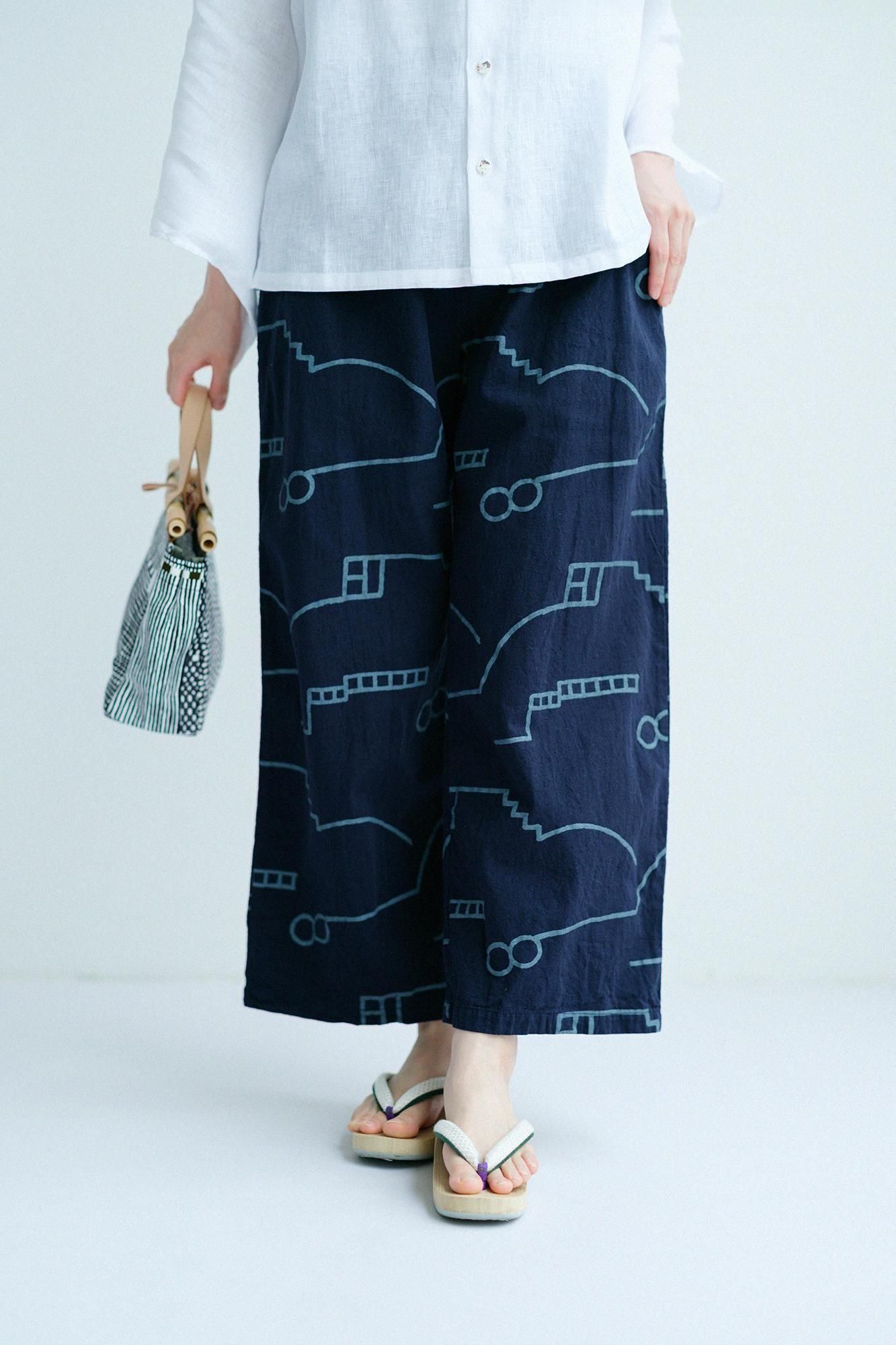 Sousou 消炭色茶利 麻混 帯もんぺ M 伊勢木綿 20/20 麻混 帯もんぺ／消炭色（けしずみいろ）×茶利