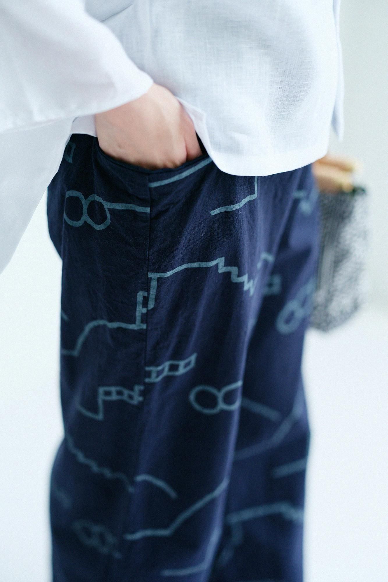 Sousou 消炭色茶利 麻混 帯もんぺ M 伊勢木綿 20/20 麻混 帯もんぺ／消炭色（けしずみいろ）×茶利