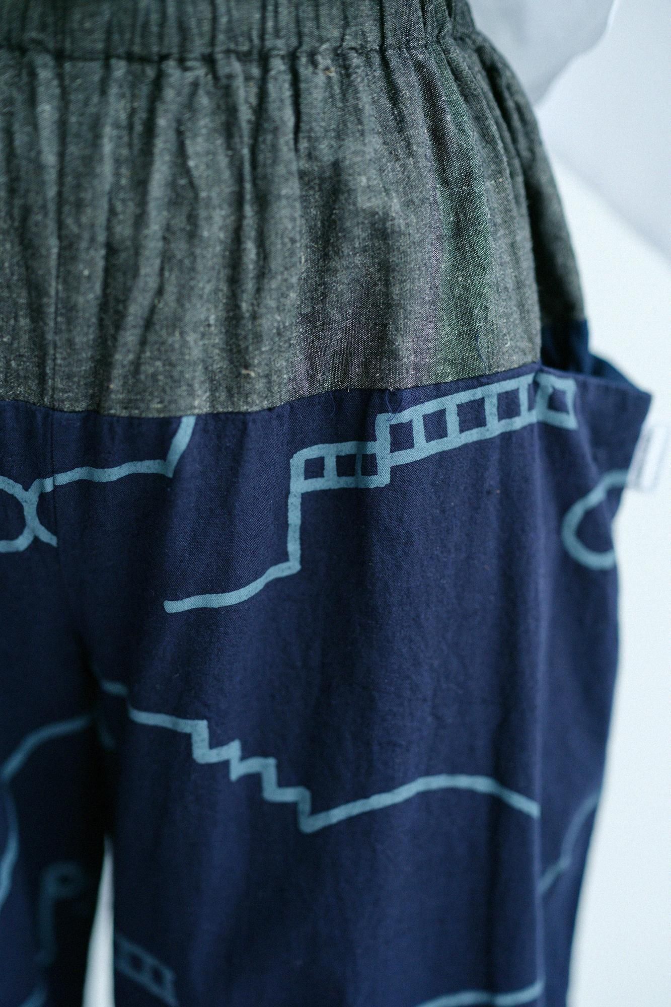 伊勢木綿 20/20 麻混 帯もんぺ／消炭色（けしずみいろ）×茶利