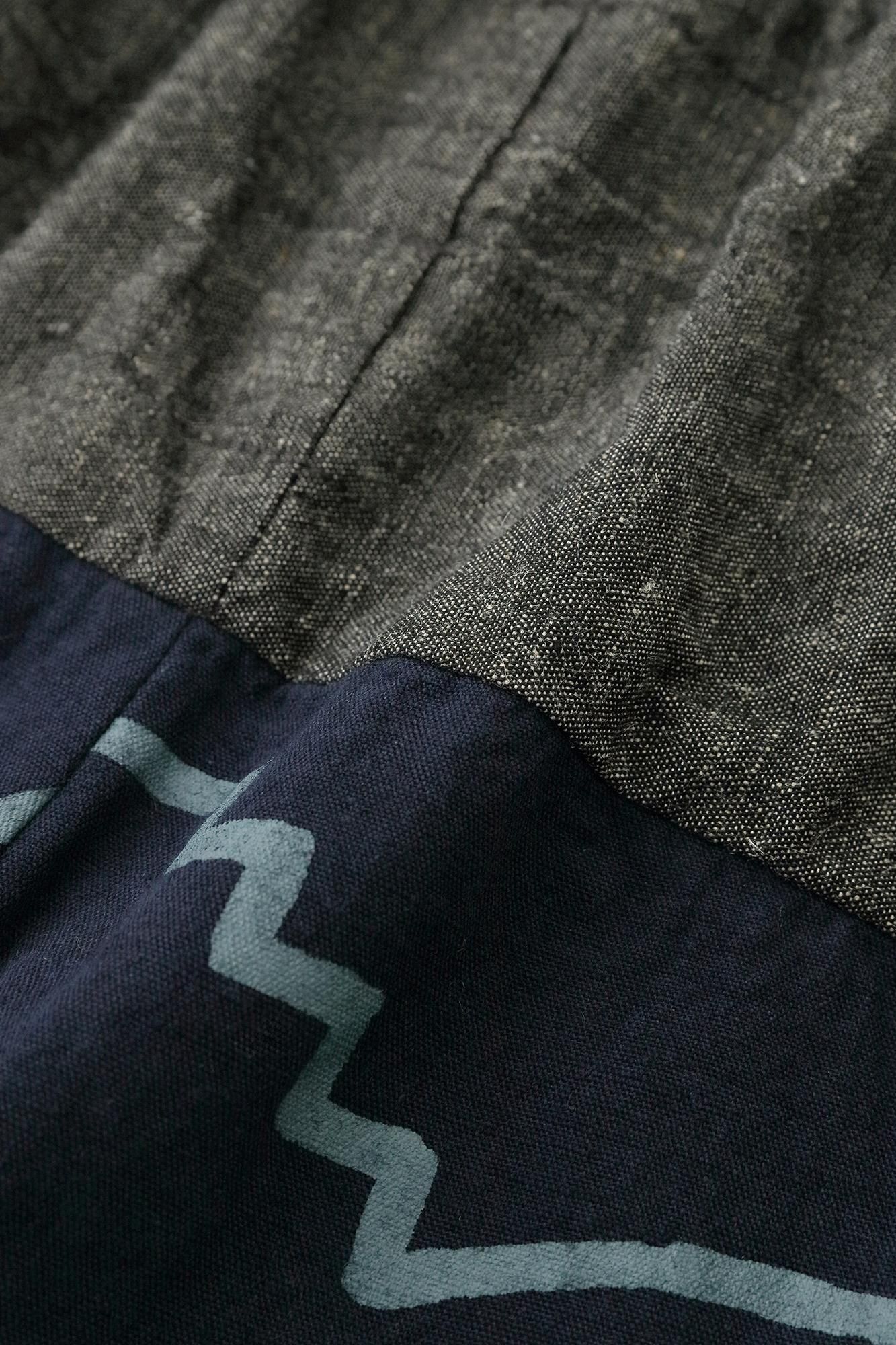 伊勢木綿 20/20 麻混 帯もんぺ／消炭色（けしずみいろ）×茶利