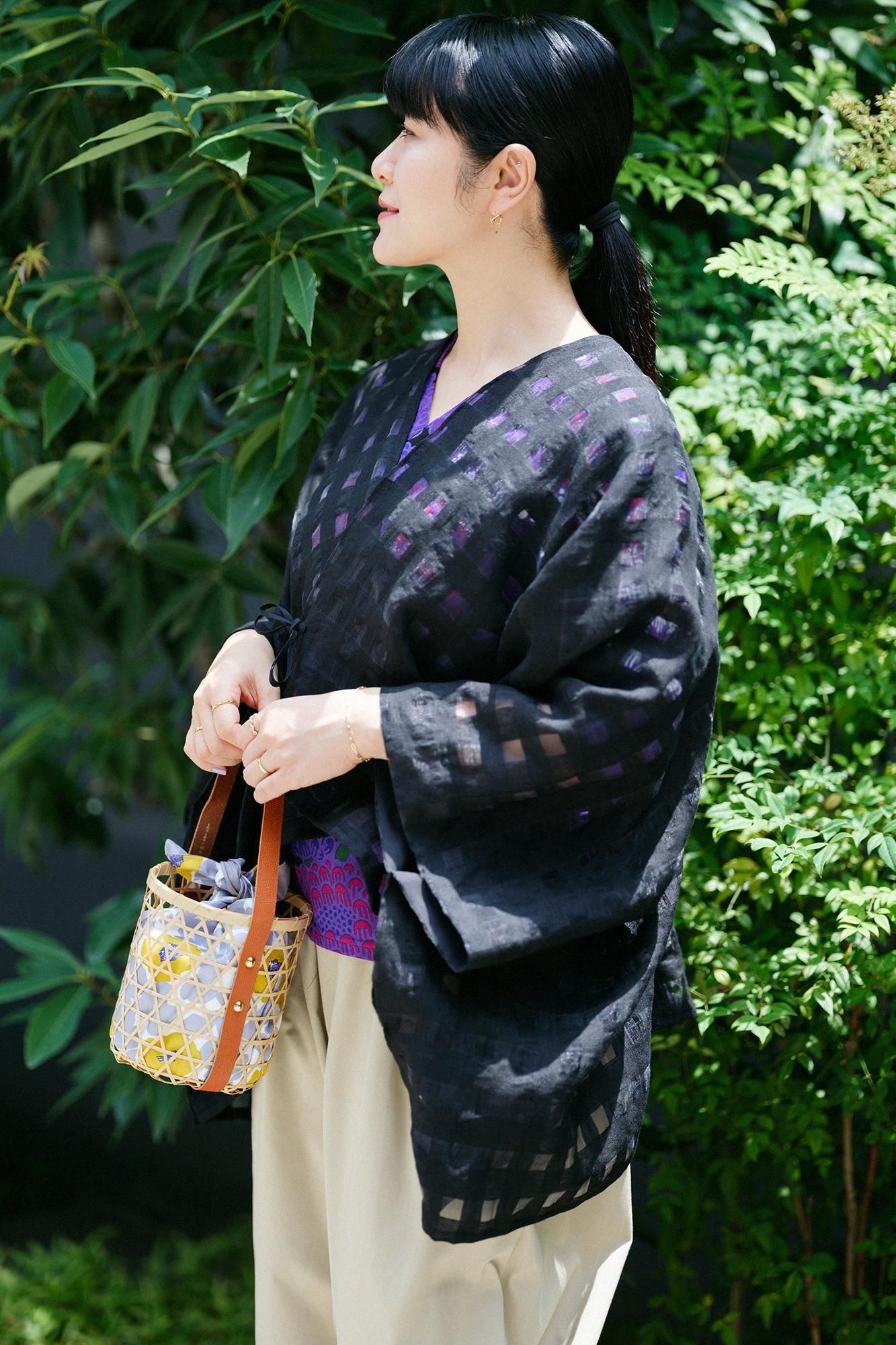 SOU.SOU 麻 透かし格子織 きさらぎ 短丈 /紺鼠 （こんねず）　新品 SOU.SOU 麻 透かし格子織 きさらぎ 短丈 /紺鼠 （こんねず