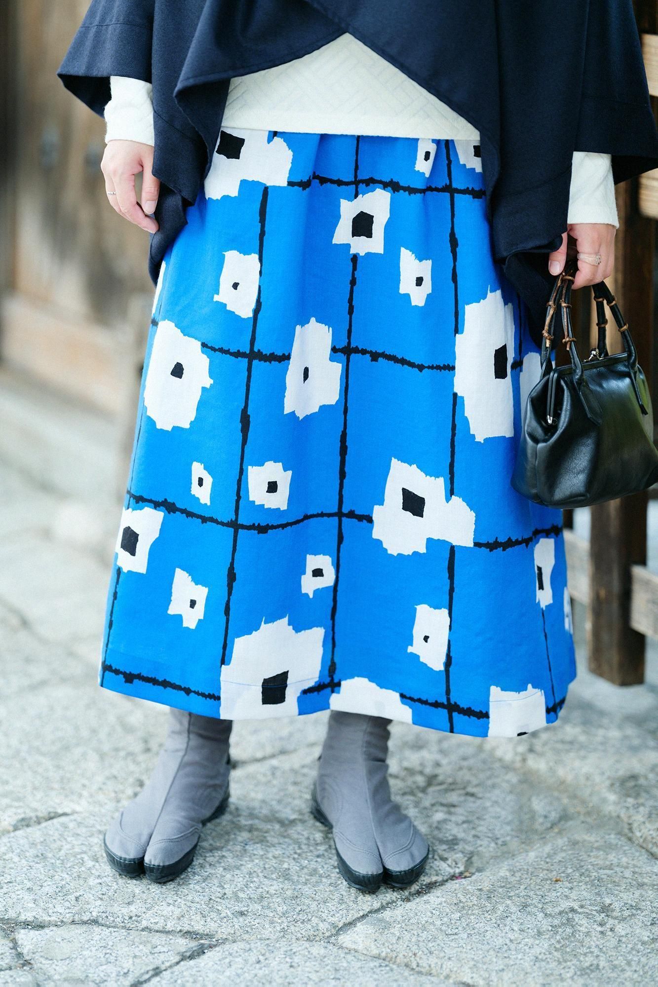 購入者様決定【タグ付き】SOU・SOU モスリン 双筒衣 スカート 水辺 モスリン 双筒衣（そうとうい）／雲取り（くもどり）に菊 - SOU