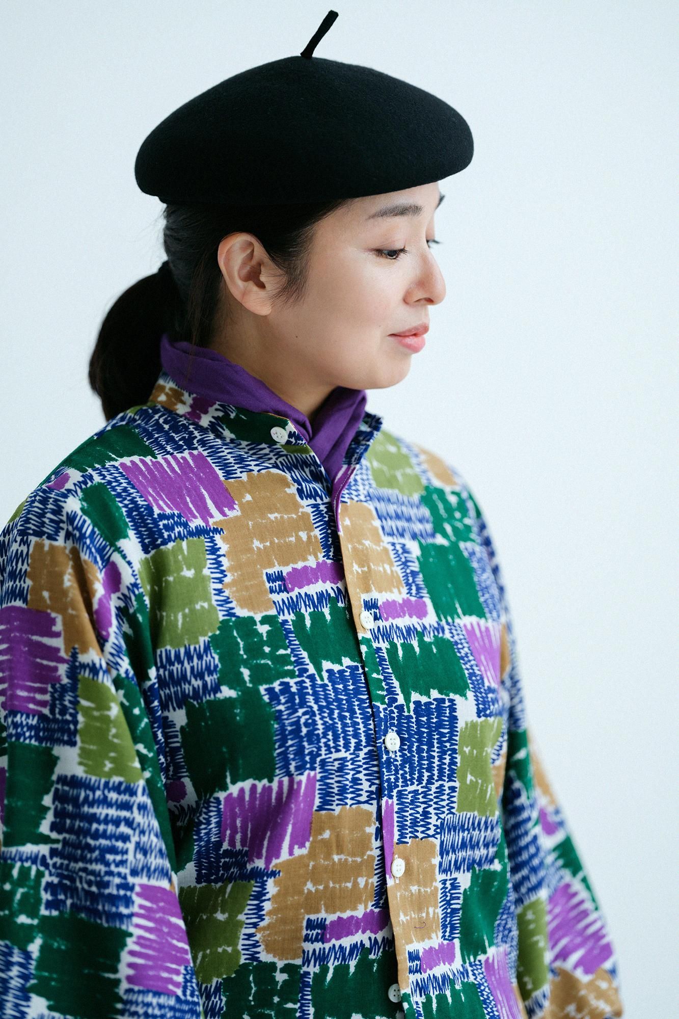 SOU・SOU ソウソウ　シャツジャケット　モスリン 開襟帯草衣　パープル　華麗 モスリン 開襟帯草衣（かいきんおびそうい）／濡羽色（ぬれば