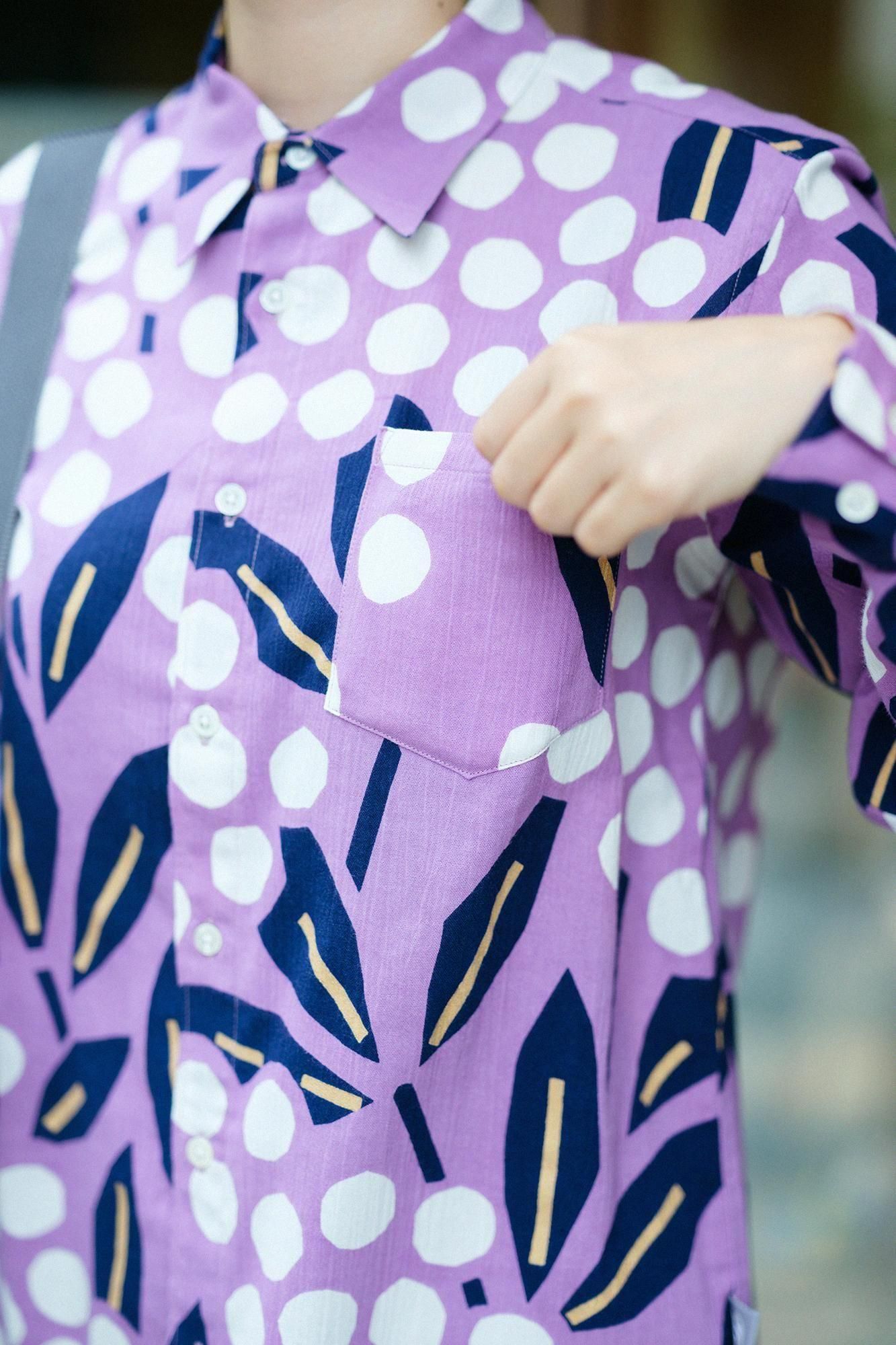 SOUSOU 長袖スタンドカラーシャツ/南天竹 SOUSOU 長袖スタンドカラーシャツ/南天竹 net限定30%OFF】高島縮