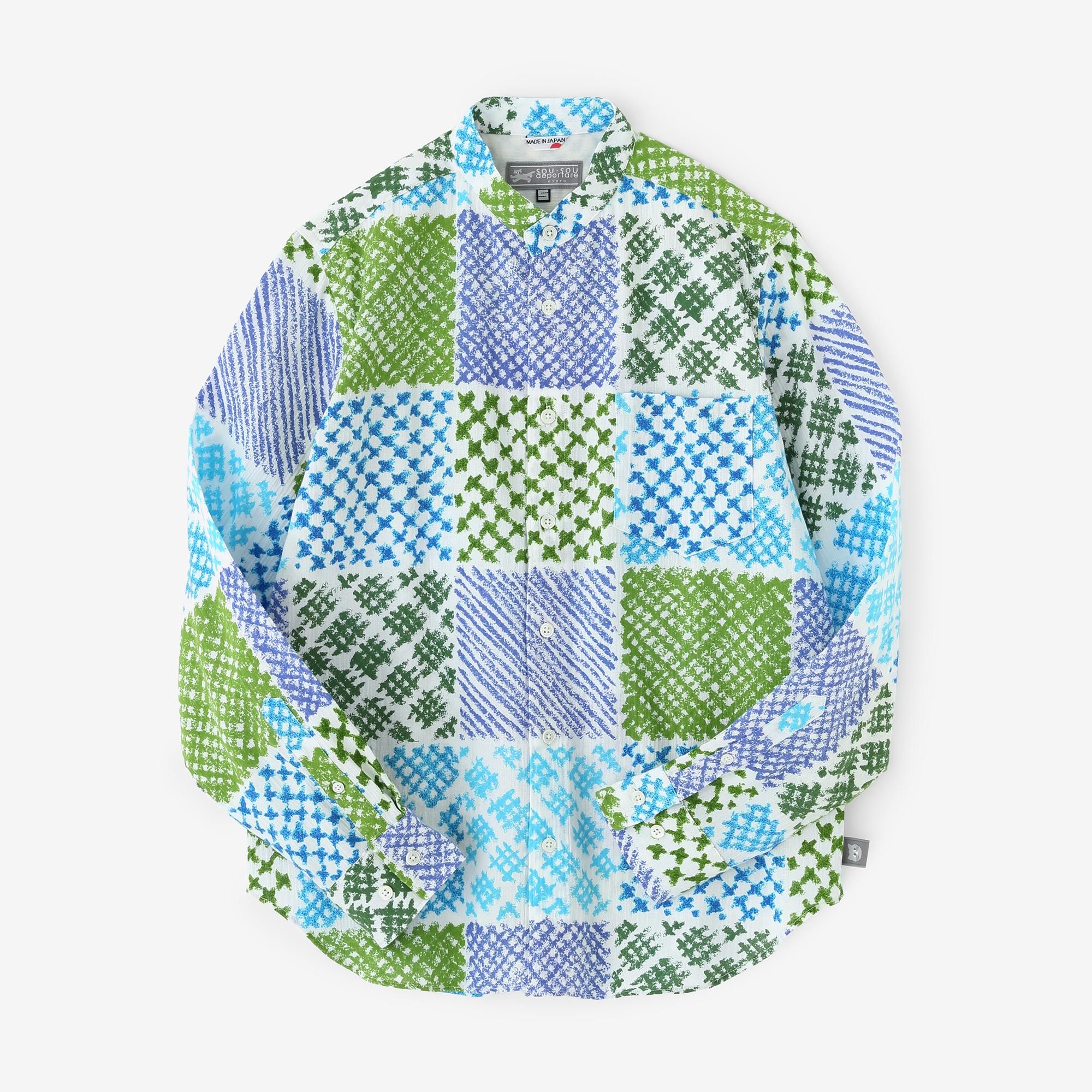 高島縮 20/20 スタンドカラーシャツ／田んぼ - SOU・SOU netshop