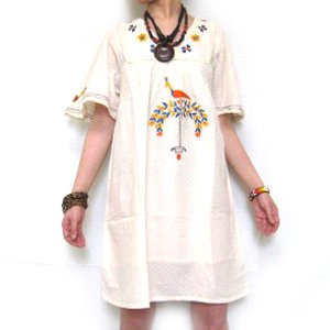 小鳥刺繍ワンピース - アジアンファッション・エスニックファッション
