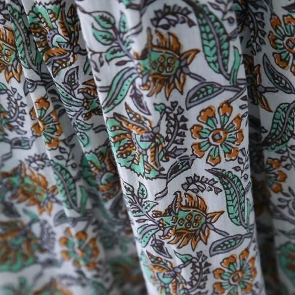 ブロックプリントロングワンピース／エスニックワンピース インド綿