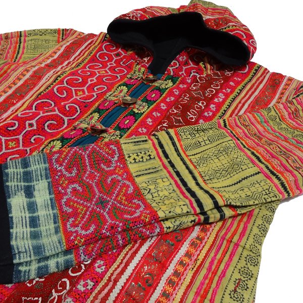 モン族フード付ミディアムコート - アジアン・エスニックファッション