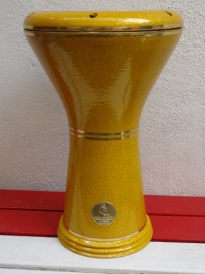 エジプト製 ダラブッカ GAWHARET EL FAN E Darbuka GSP22-N  Yellow系金ラメ塗装（JALI分解整備渡し＆音質保証）（打面MITELLOヘッド無料チョイス付） - Darbuka shop JALI （ジャリ　 じゃり）ダラブッカ（ダルブッカ）専門店