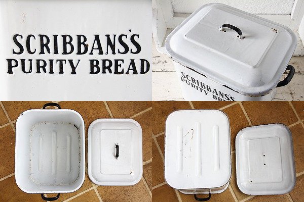 アンティークホーローブレッド缶2段文字Scribban's Purity Bread