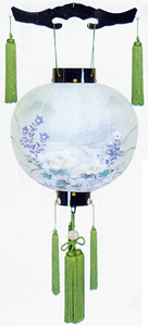 盆提灯-御殿丸 二重張り 本塗り 「青藍華」 尺三(１３号)