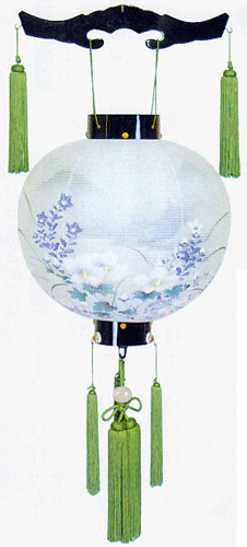 盆提灯-御殿丸 二重張り 本塗り 「青藍華」 尺三(１３号)の画像１
