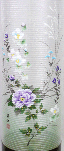 盆提灯-住吉提灯 絹張り 紫檀調 「牡丹桔梗」 尺一(１１号)の画像２