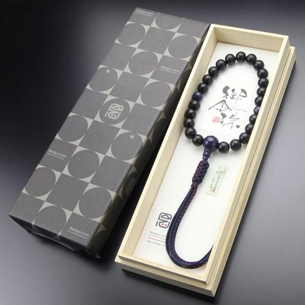 浄土真宗 数珠 男性用 黒檀 ソーダライト 紐房 - 数珠 京念珠