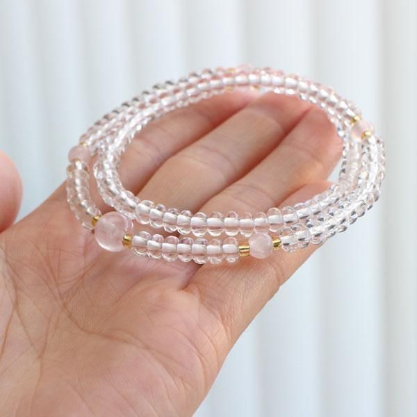 数珠ブレスレット 108玉 みかん玉 本水晶 ローズクォーツ【腕輪念珠