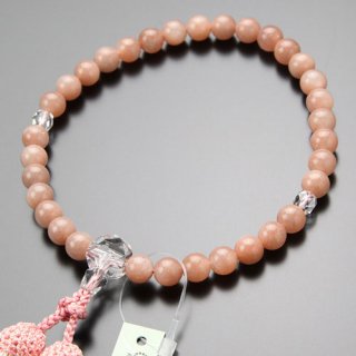 数珠 女性用 約8ミリ オレンジムーンストーン カット水晶 正絹2色房 2000200402244 送料無料