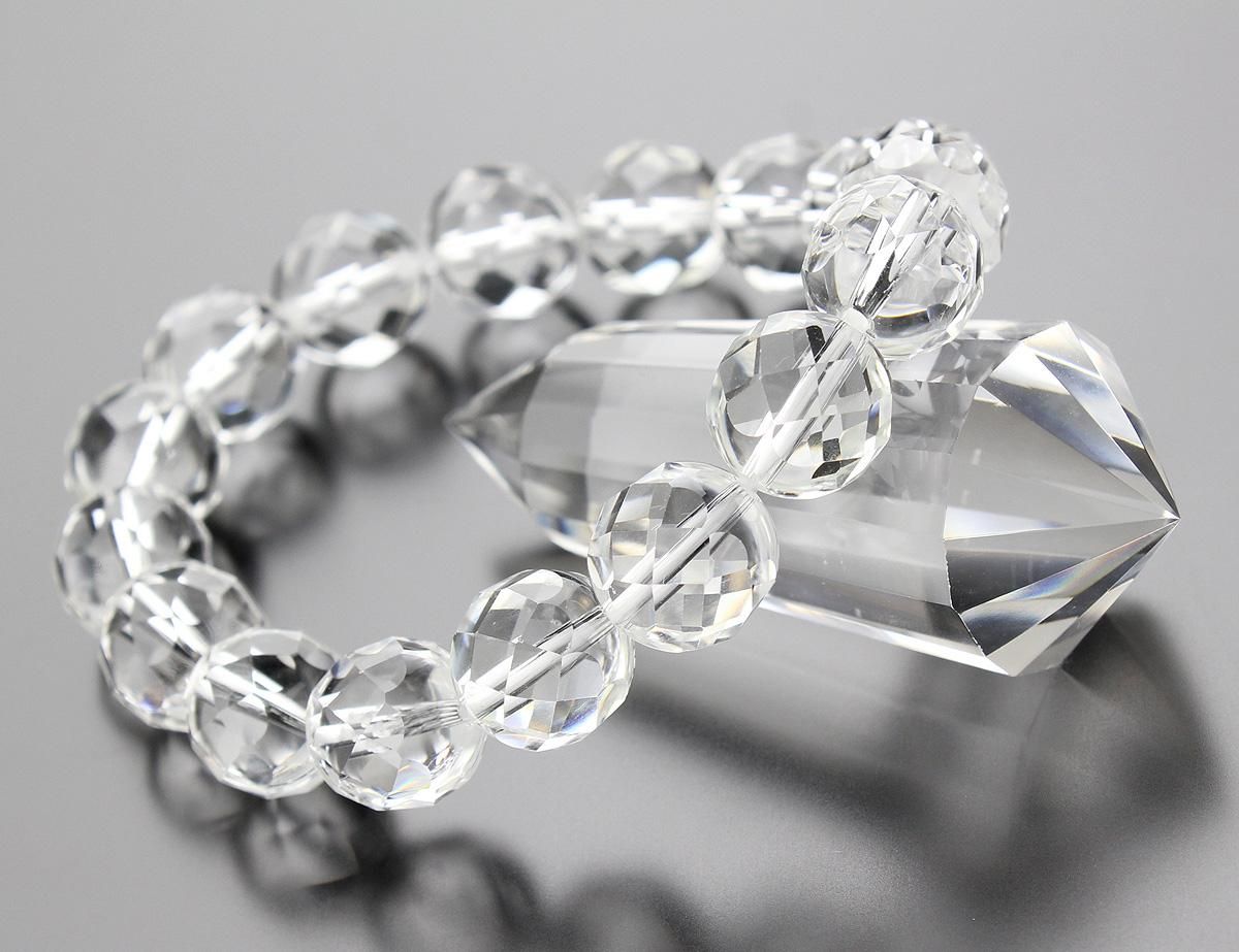 パワーストーン ブレスレット 約12ミリ 32面カット 水晶 数珠 - 念珠