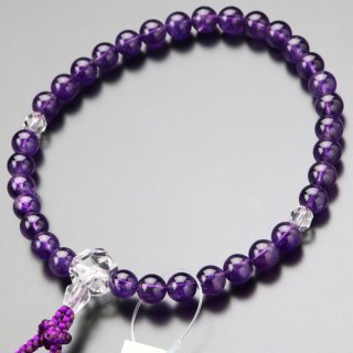 数珠 女性用 約8ミリ 上質 紫水晶 カット水晶 正絹2色房 102080075 送料無料