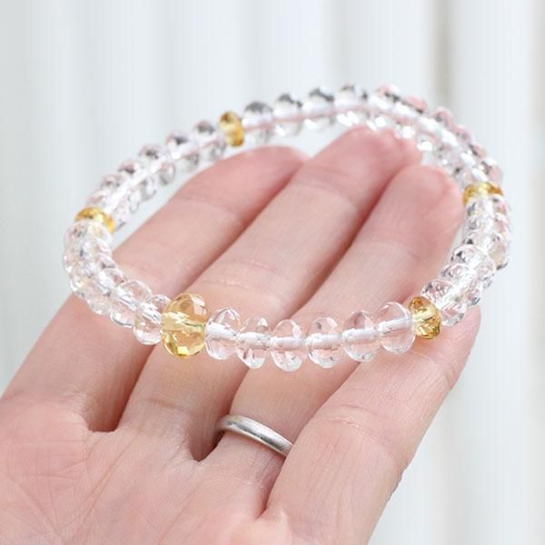 数珠ブレスレット スターシェイプ 本水晶 四天 黄水晶 - 念珠