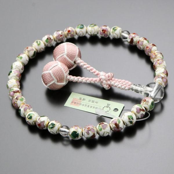 銀七宝焼　念珠 数珠ブレスレット 七宝焼（白） 本水晶 腕輪念珠 - 念珠ドットコム