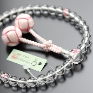 数珠 女性用 約8ミリ 本水晶 桜彫り 梵天房 2000200302506 送料無料