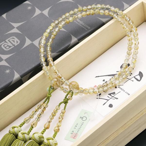 八宗派兼用 数珠 女性用 ルチルクォーツ 銀花かがり房 - 数珠 京念珠