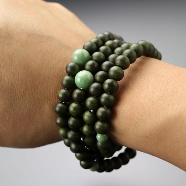 中国玉石珠　砡 最終価格 数珠ブレスレット 108玉 4重 緑檀 独山玉 - 数珠 京念珠 専門店 念珠