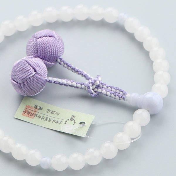 数珠 女性用 白オニキス ブルーレース 梵天房 - 数珠 京念珠 専門店