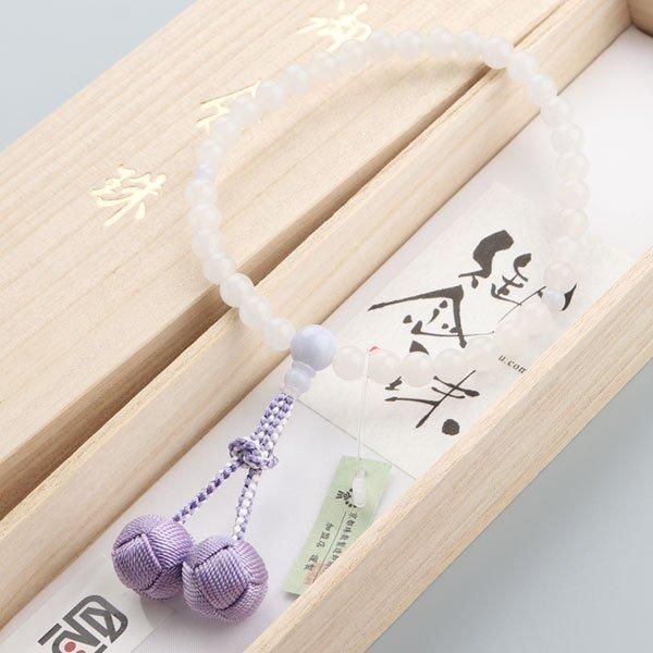 数珠 女性用 白オニキス ブルーレース 梵天房 - 数珠 京念珠 専門店