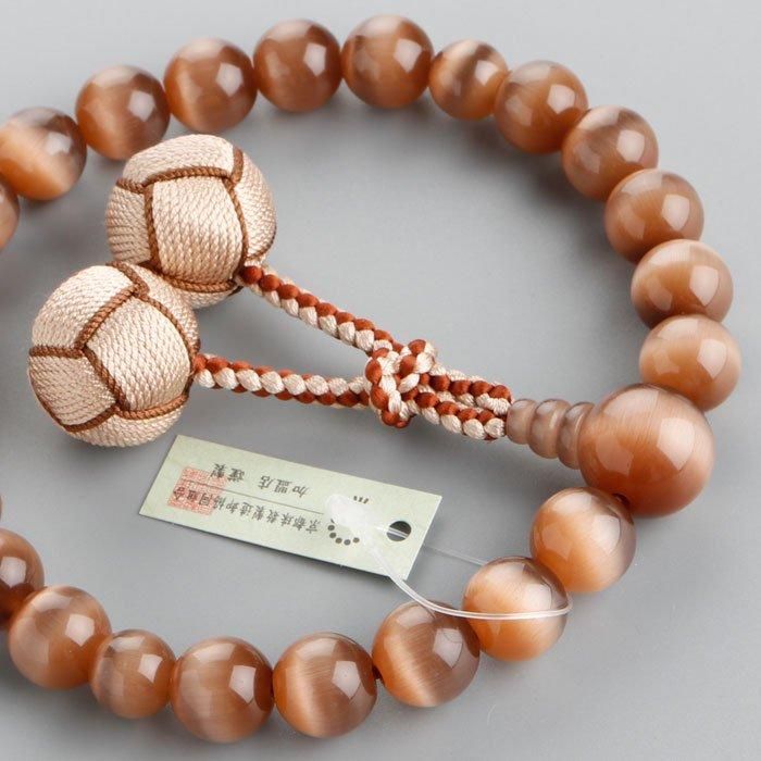 数珠 男性用 22玉 ブラウンキャッツアイ 正絹梵天房 - 数珠 京念珠