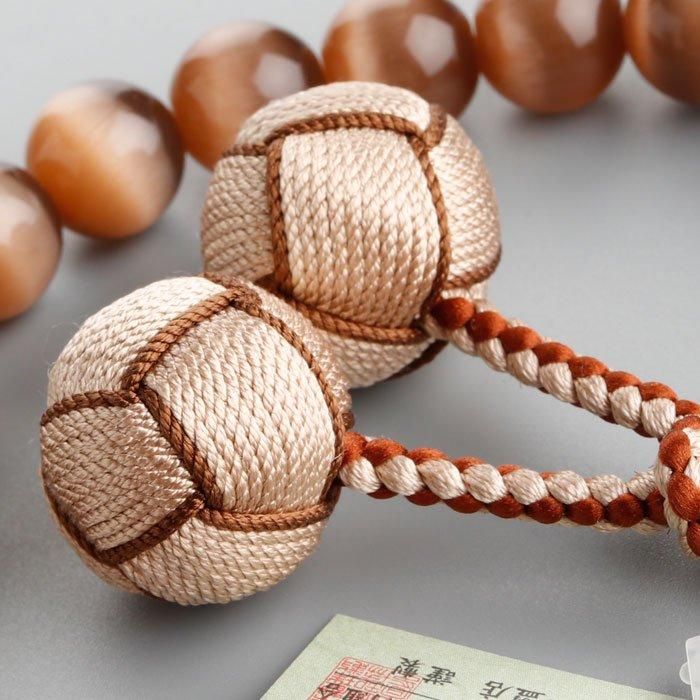 数珠 男性用 22玉 ブラウンキャッツアイ 正絹梵天房 - 数珠 京