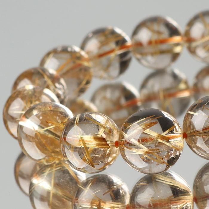 プラチナルチルクォーツ　鑑別書付き　極上グレード　約12〜12.8ミリ 鑑別書付き ルチルクォーツ ブレスレット 約16mm 4A´ ストレート