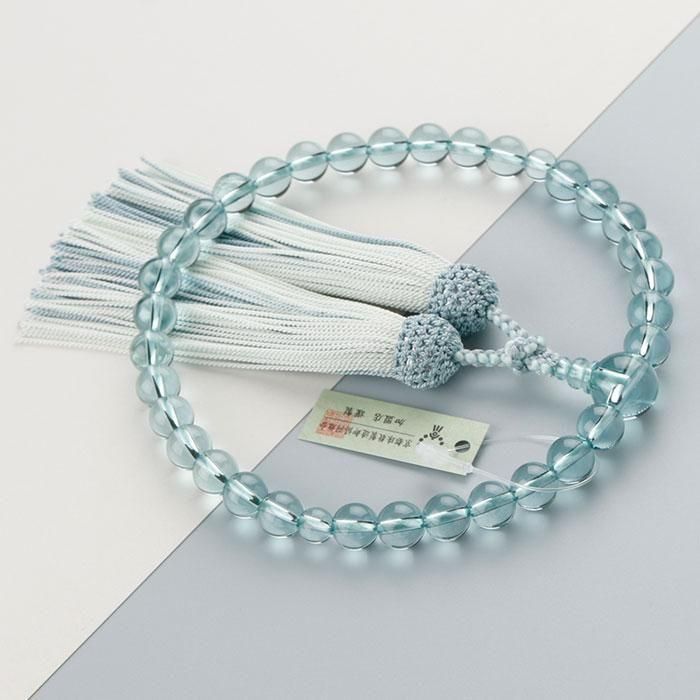 数珠 女性用 約8.5ミリ 上質 ブルークォーツ 正絹頭付2色重ね房