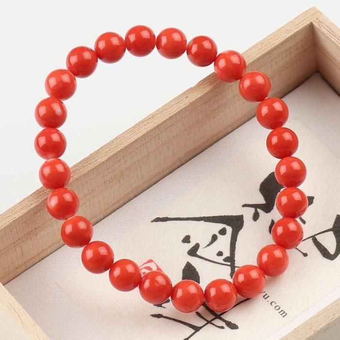 桃珊瑚 桃珊瑚 ブレスレット 約7.5mm ストレート 桐箱入り