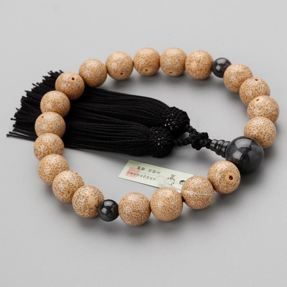 林九郎 作　陰陽金気撥財天然大宝珠 真言宗用本式数珠【男性用】 天竺菩提樹 みかん玉 ビルマ翡翠仕立 尺2