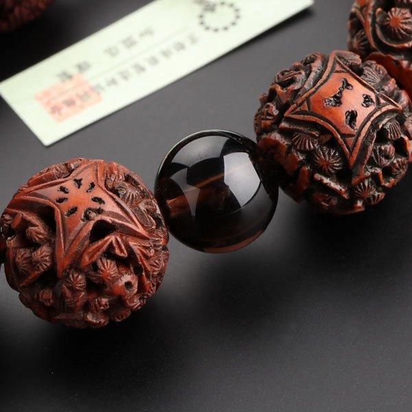 文玩堂：熱振寺百香子錠剤・マンモス牙三通付きアクセサリー・虎牙天珠1日限定割引 真言宗 数珠 男性用 柘植 虎目石 正絹梵天房 - 数珠 京念珠 専門店