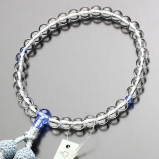京念珠 数珠 霧水晶 ブルークオーツ 数珠 念珠 日本製 京念珠 正規品 数珠袋付 ミラーカット 本 水晶