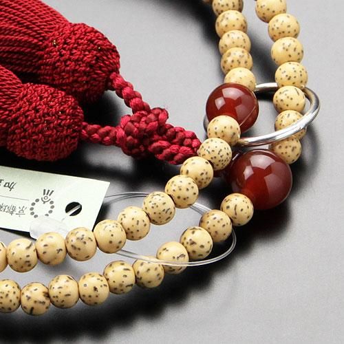 ≪特別価格≫曹洞宗 数珠 女性用 8寸 星月菩提樹 瑪瑙 本銀輪 正絹房