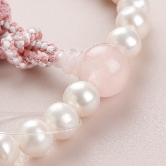 数珠 女性用 淡水パール ローズクォーツ 正絹房 - 数珠 京念珠 専門店