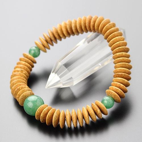 数珠ブレスレット 54玉 平玉 天竺菩提樹 印度翡翠 約10×3ミリ - 数珠