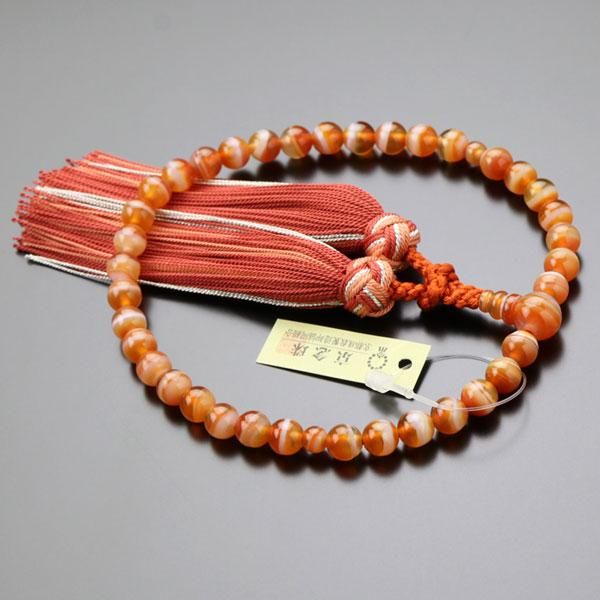 数珠 女性用 赤縞瑪瑙 銀花かがり房 - 数珠 京念珠 専門店 念珠