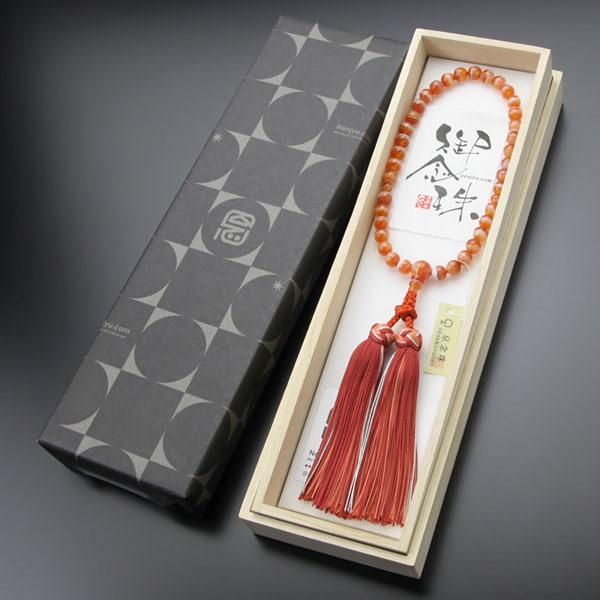 数珠 女性用 赤縞瑪瑙 銀花かがり房 - 数珠 京念珠 専門店 念珠ドットコム