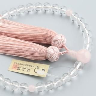 数珠 女性用 本水晶 印度翡翠 正絹京かがり房 - 数珠 京念珠