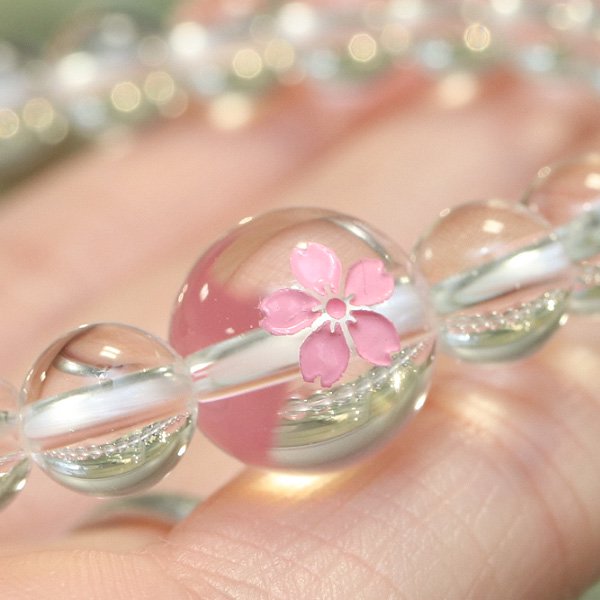 数珠ブレスレット　水晶　桜彫り - 念珠ドットコム