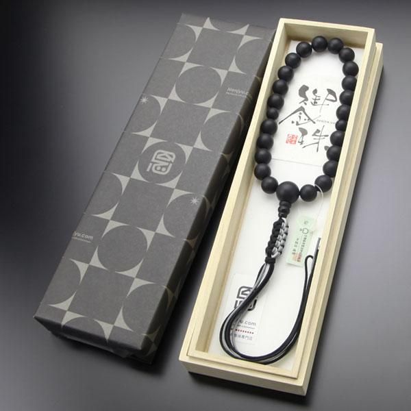 浄土真宗 数珠 男性用 ブラックオニキス（艶消）正絹紐房 - 数珠 京