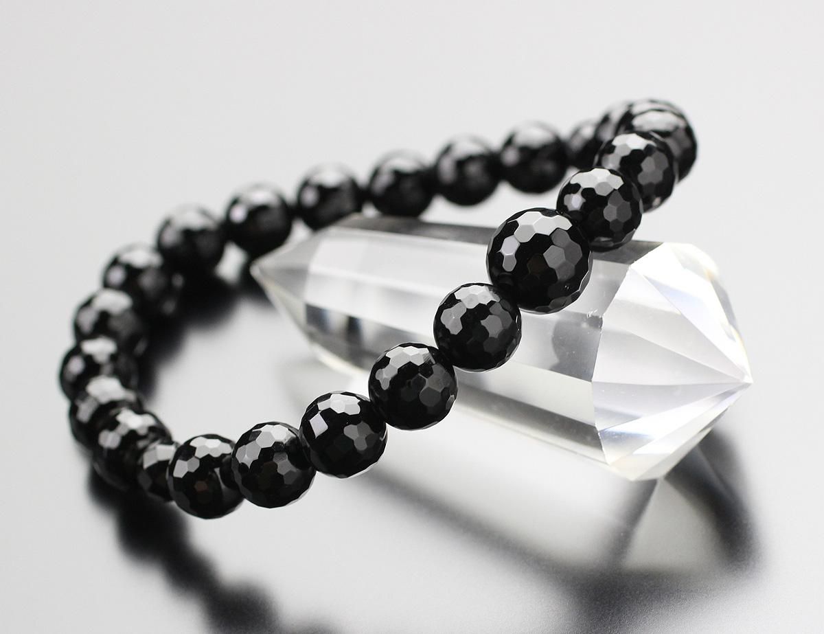 腕輪念珠　ブレスレット　オニキス切子 仏壇屋 滝田商店 腕輪念珠 数珠 ブレスレット 黒オニキス 龍彫り