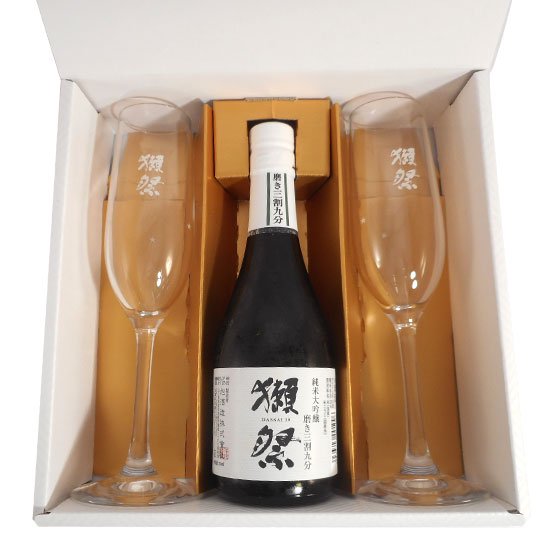 【正規販売店】獺祭 乾杯セット 純米大吟醸 磨き39 300ml 1本 フルートグラス 2脚 ギフトボックス 楽ギフ 日本酒 山口県 旭酒造 三割九分  本州のみ送料無料 - 酒楽ＳＨＯＰ