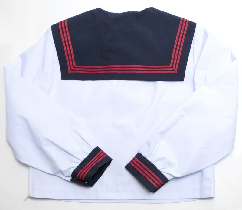 新着★長袖セーラー服 白身頃 紺衿・赤三本線(合服セーラー) 富士ヨット【日本製】アイラブ制服別注