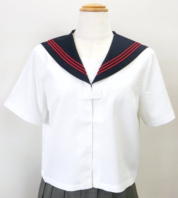 セーラー服 夏用 白 半袖 前開き S L Bl セーラーブラウス クリオリ 日本製 アイラブ制服
